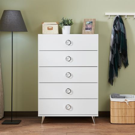 High Quality White Silver Leg Chest Of Drawers